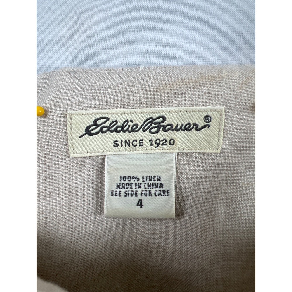 Eddie Bauer Dress Womens 4 Beige 100% Linen Embroidered Scalloped Hem Sheath - Picture 3 of 11